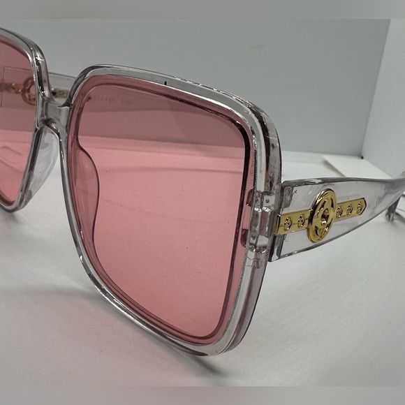 Oversized Square Sunglasses Gray Frame Pink Lens Gold DetailTrendy Fashion UV400 main image 11